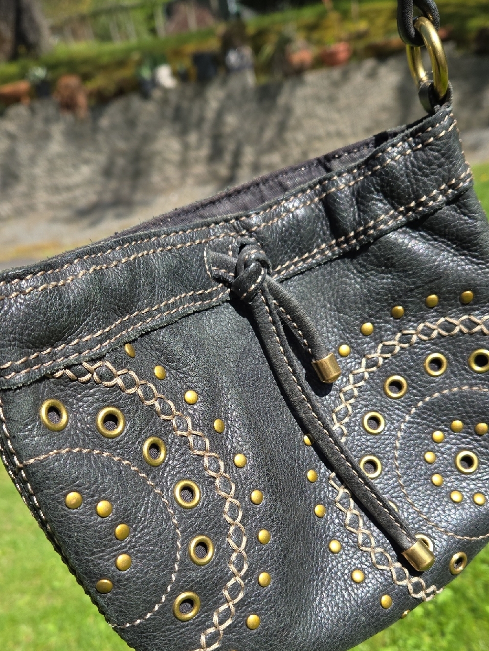FOSSIL Black Studded Leather Crossbody Bag - (BIN 001)